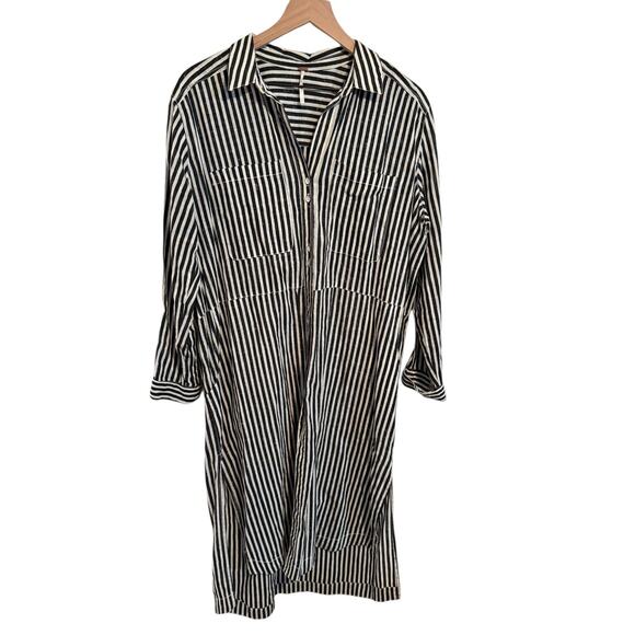 FREE PEOPLE Faded In The Morning Striped Linen Blend Shirt Dress SM - Picture 4 of 12
